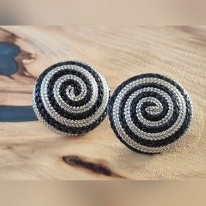Elegant Black and Silver Spiral Earrings